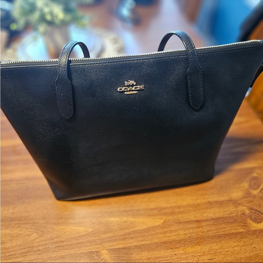 Coach Black Leather Zip Top Tote